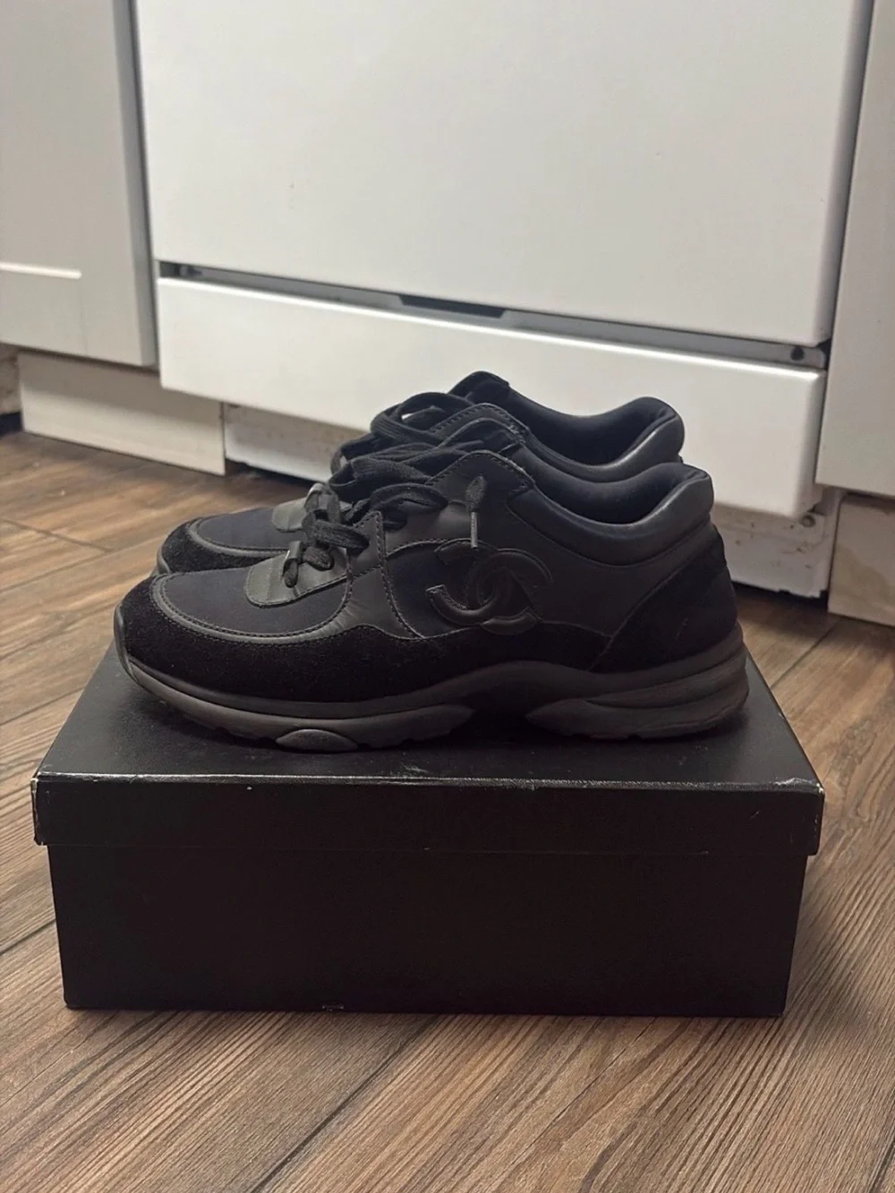 Chanel Men's Black Suede & Leather Sneaker
